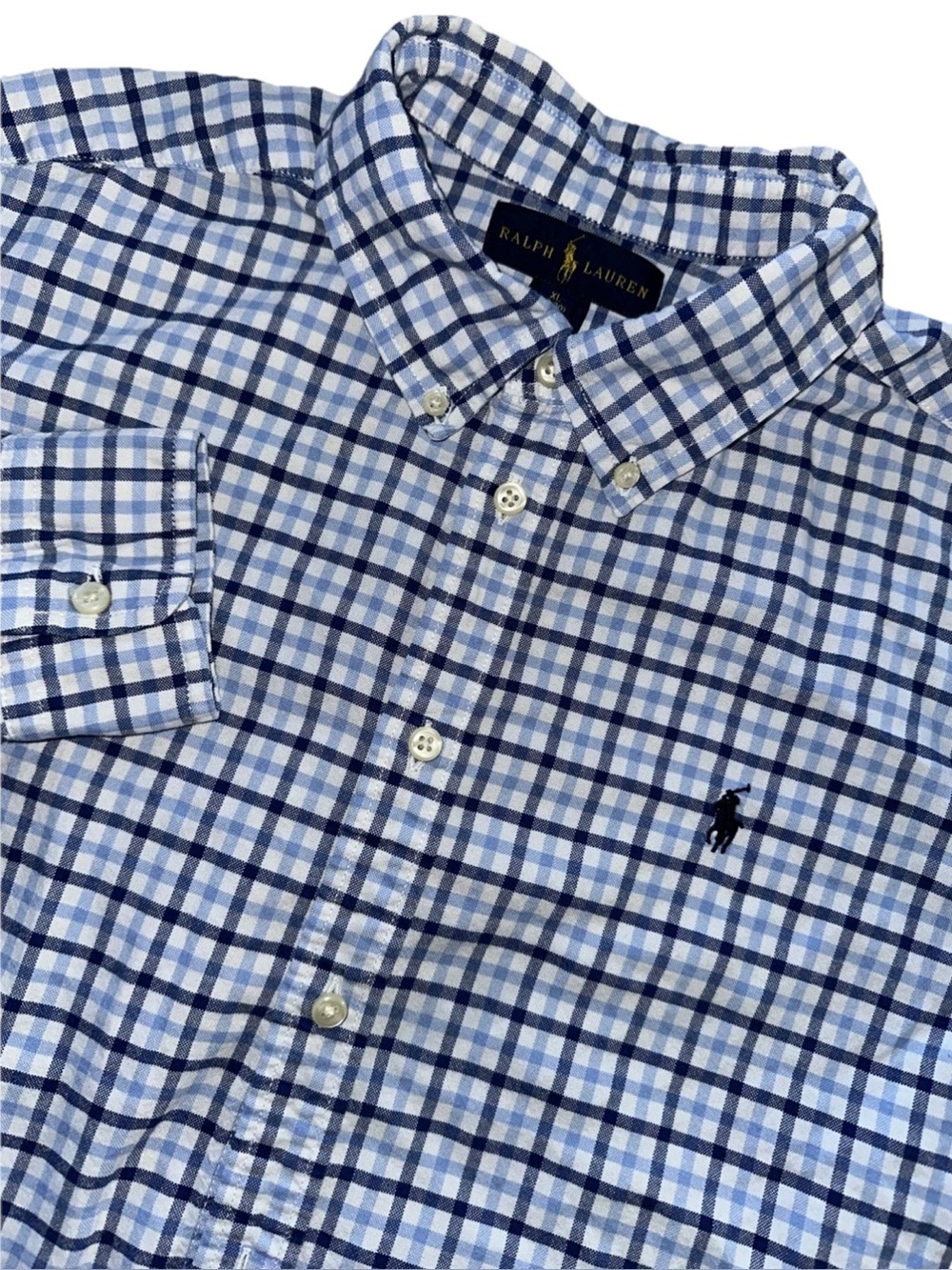 Ralph Lauren Boys XL 18/20 Blue Plaid Button-Up Polo Logo Long Sleeve Shirt